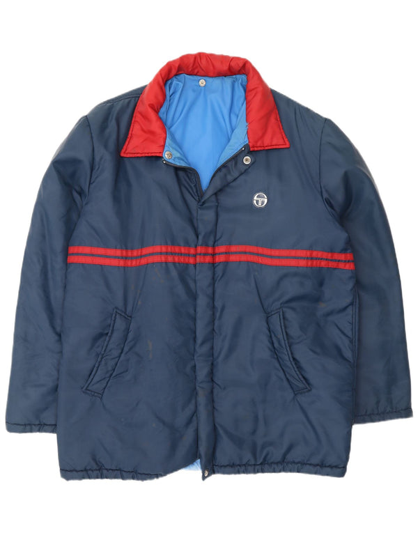 Jaqueta masculina acolchoada com capuz Sergio Tacchini IT 52 XL azul marinho Colourblock