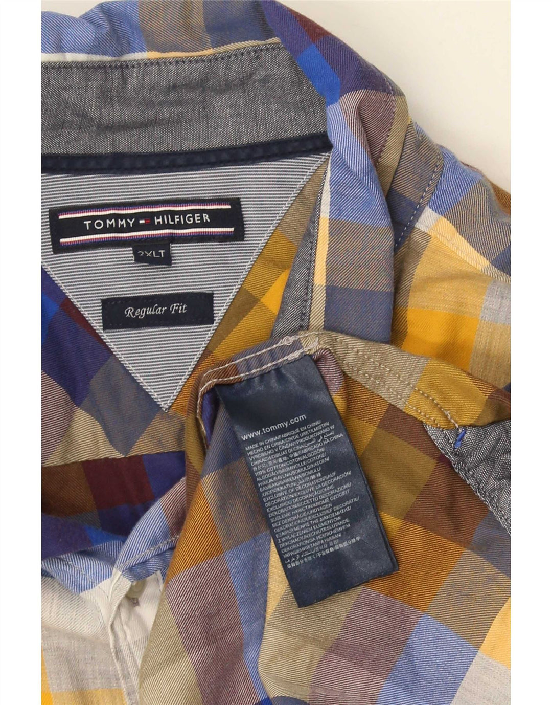 Tommy Hilfiger Camisa masculina alta regular fit 2XL algodão xadrez multicolorido