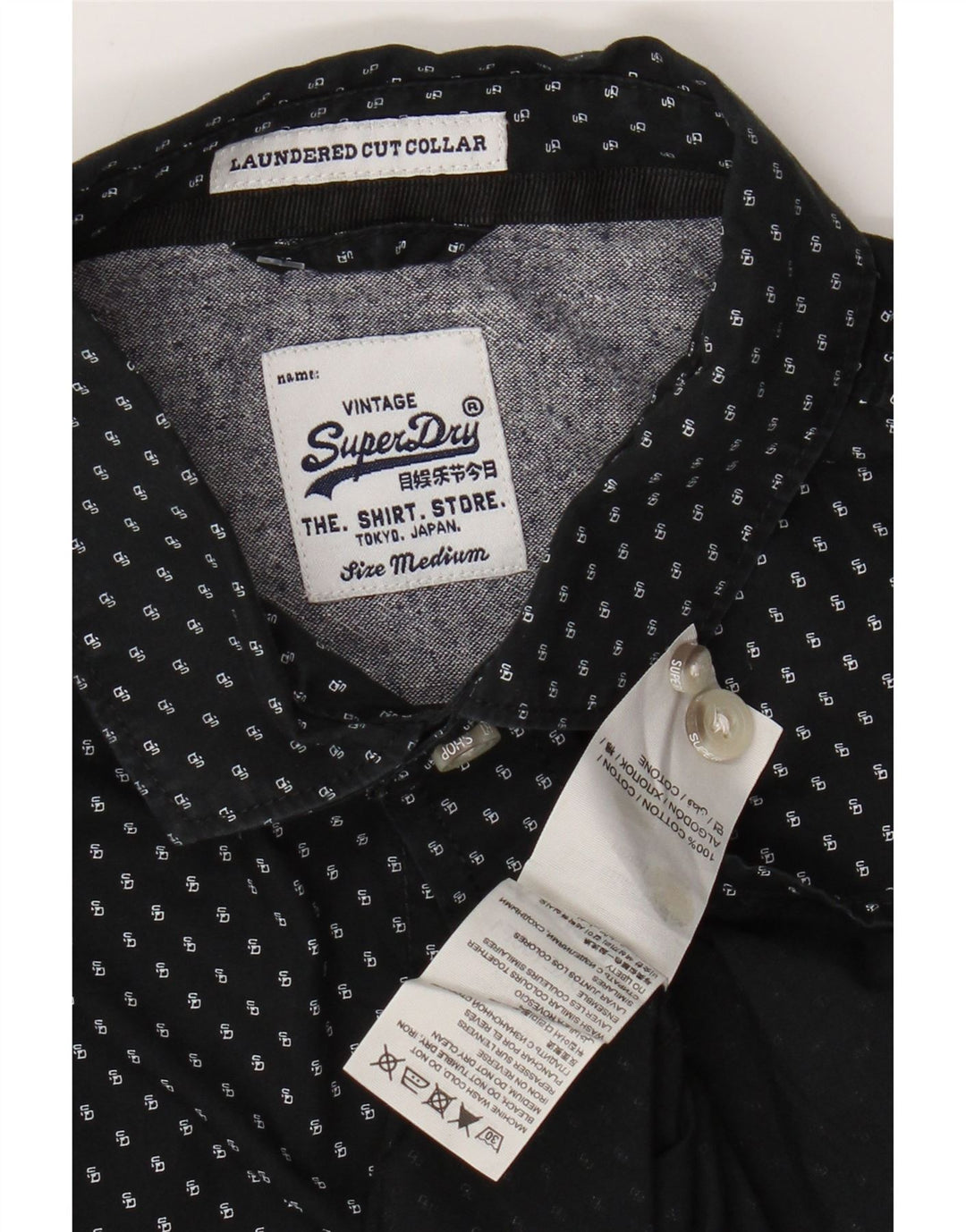 Camisa masculina SUPERDRY algodão manchado preto médio