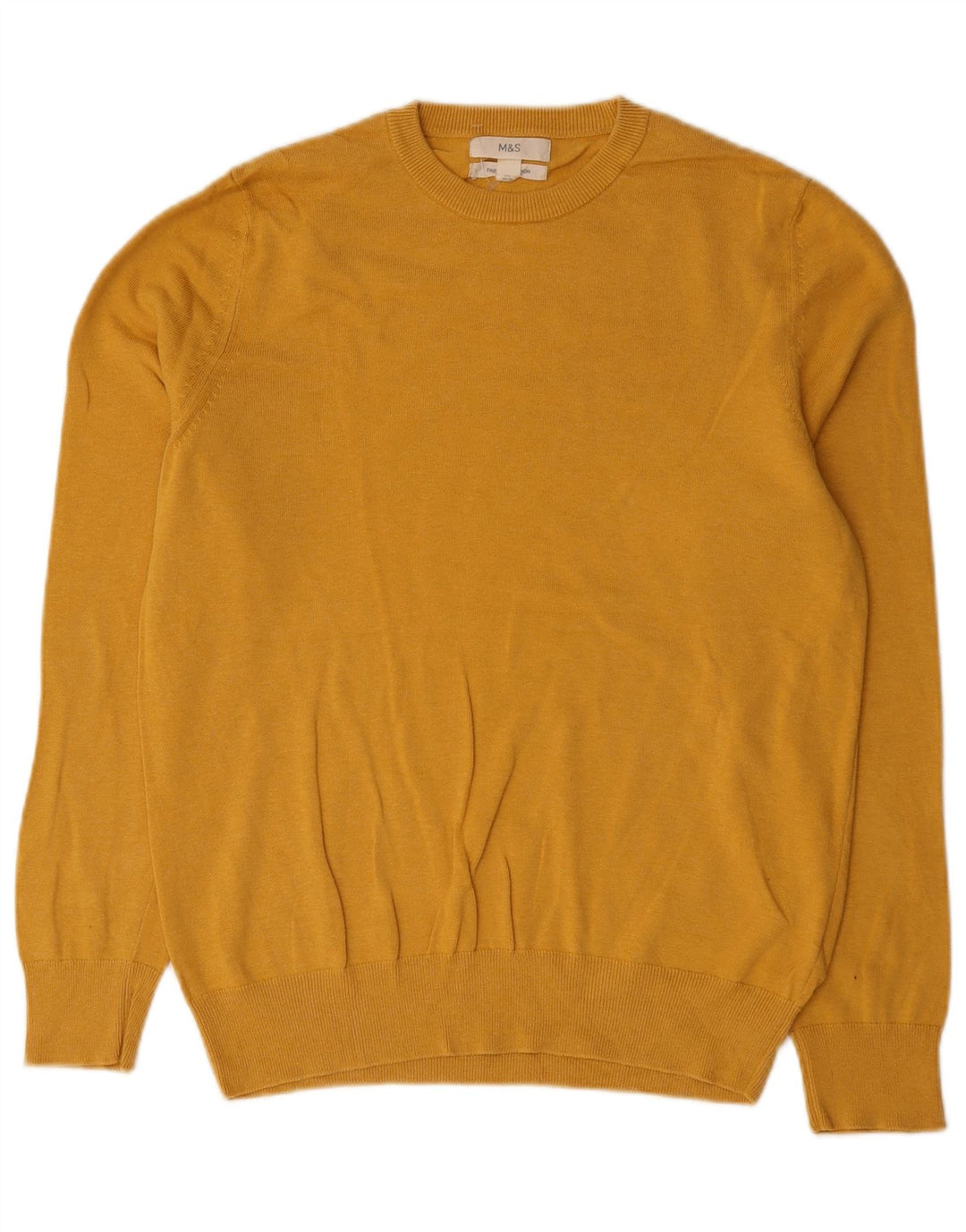 Suéter masculino Marks & Spencer com gola redonda, algodão amarelo médio