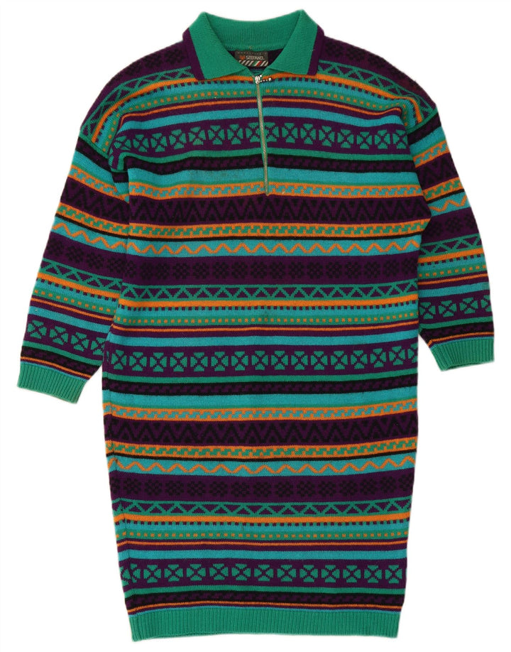 Vestido polo feminino de malha de manga comprida STEFANEL Reino Unido 14 verde médio geométrico