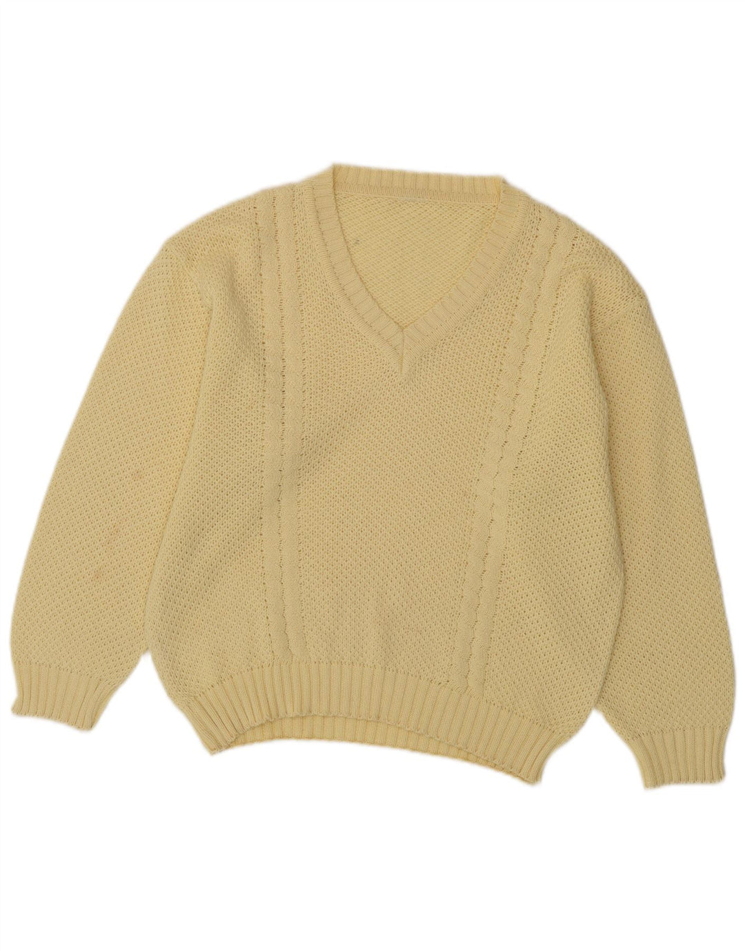 Suéter feminino VINTAGE grande com decote em V IT 40 algodão amarelo pequeno