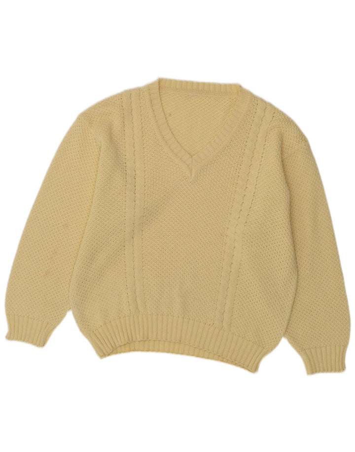 Suéter feminino VINTAGE grande com decote em V IT 40 algodão amarelo pequeno