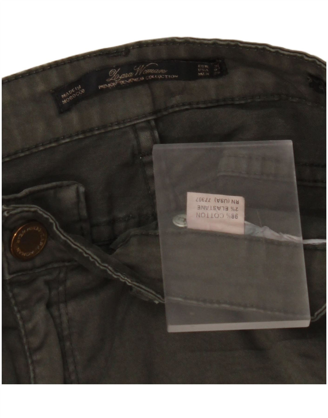 Calça feminina skinny casual ZARA UE 38 pequena W28 L29 algodão cáqui