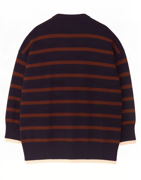 Suéter cardigã feminino Zara Longline Reino Unido 10 pequeno listrado azul marinho