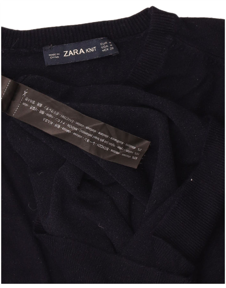 Suéter feminino Zara com gola redonda e viscose azul marinho médio UK 12