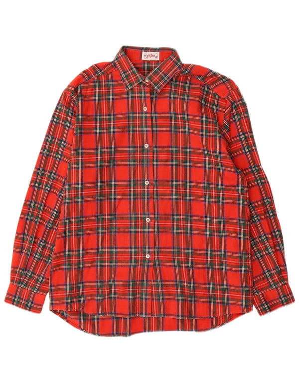 Camisa masculina vintage de flanela tamanho 44 XL algodão xadrez vermelho