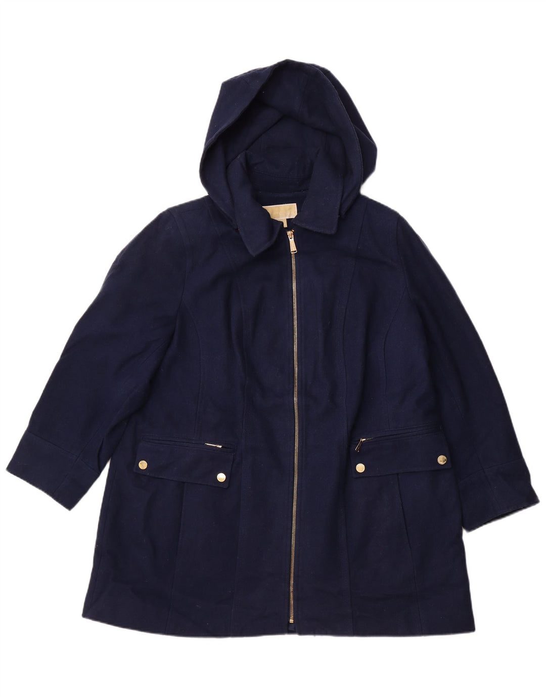 Sobretudo feminino MICHAEL KORS com capuz Reino Unido 18 XL lã azul marinho