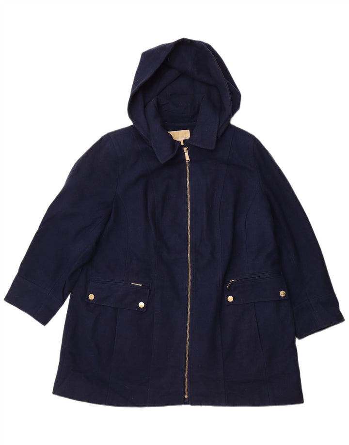 Sobretudo feminino MICHAEL KORS com capuz Reino Unido 18 XL lã azul marinho