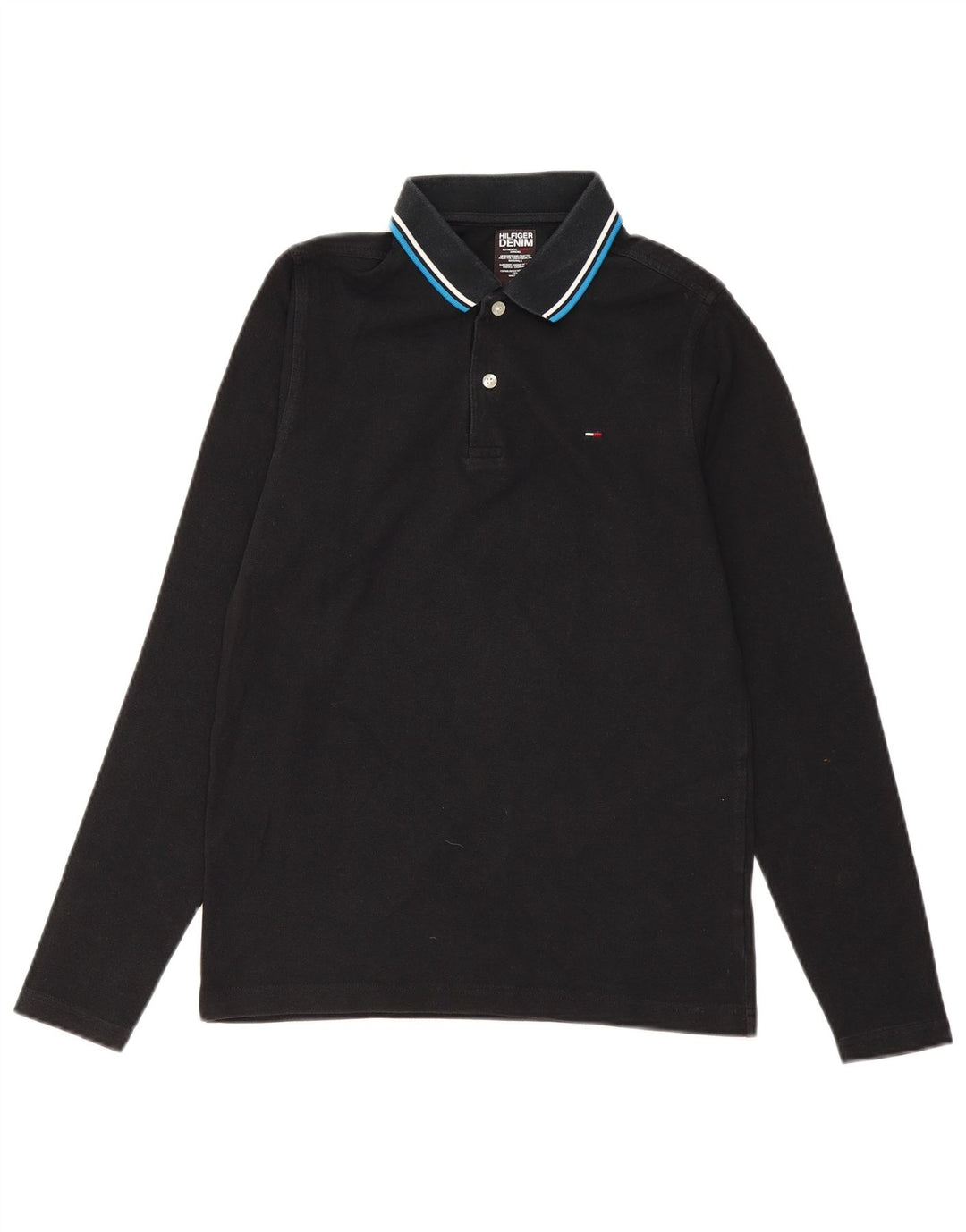 Camisa polo masculina TOMMY HILFIGER de manga comprida de algodão preto médio