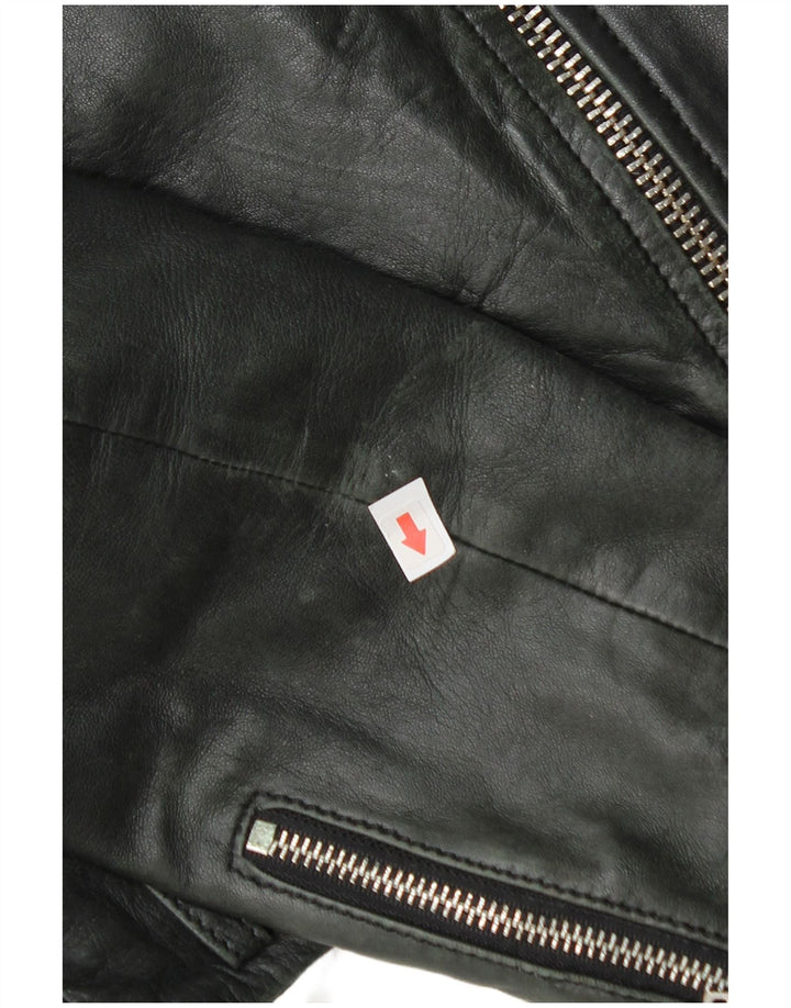 Jaqueta feminina de couro Zara para motociclista UK 12 médio preto