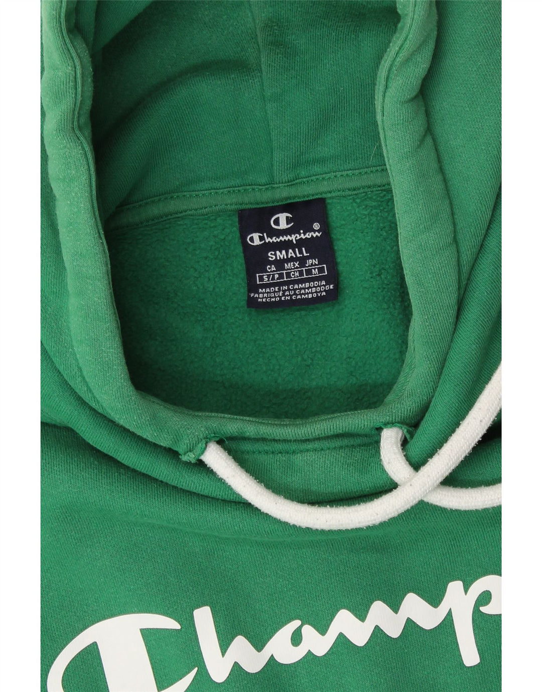 CHAMPION Mens Graphic Hoodie Jumper Small Green Cotton Vintage Champion and Second-Hand Champion from Messina Hembry 