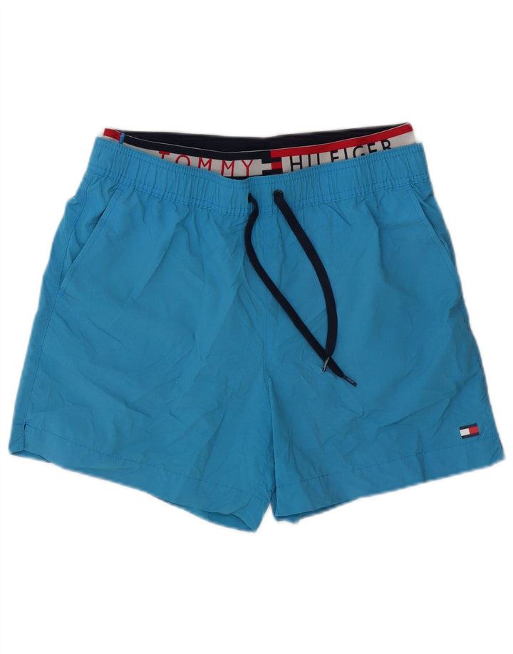 Shorts de natação masculino Tommy Hilfiger gráfico médio azul colorblock