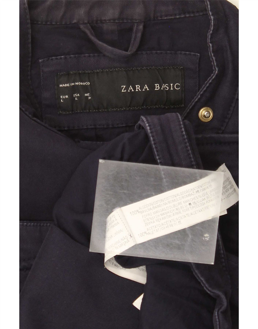 Zara Womens Crop Biker Jacket UK 14 Grande Algodão Azul Marinho