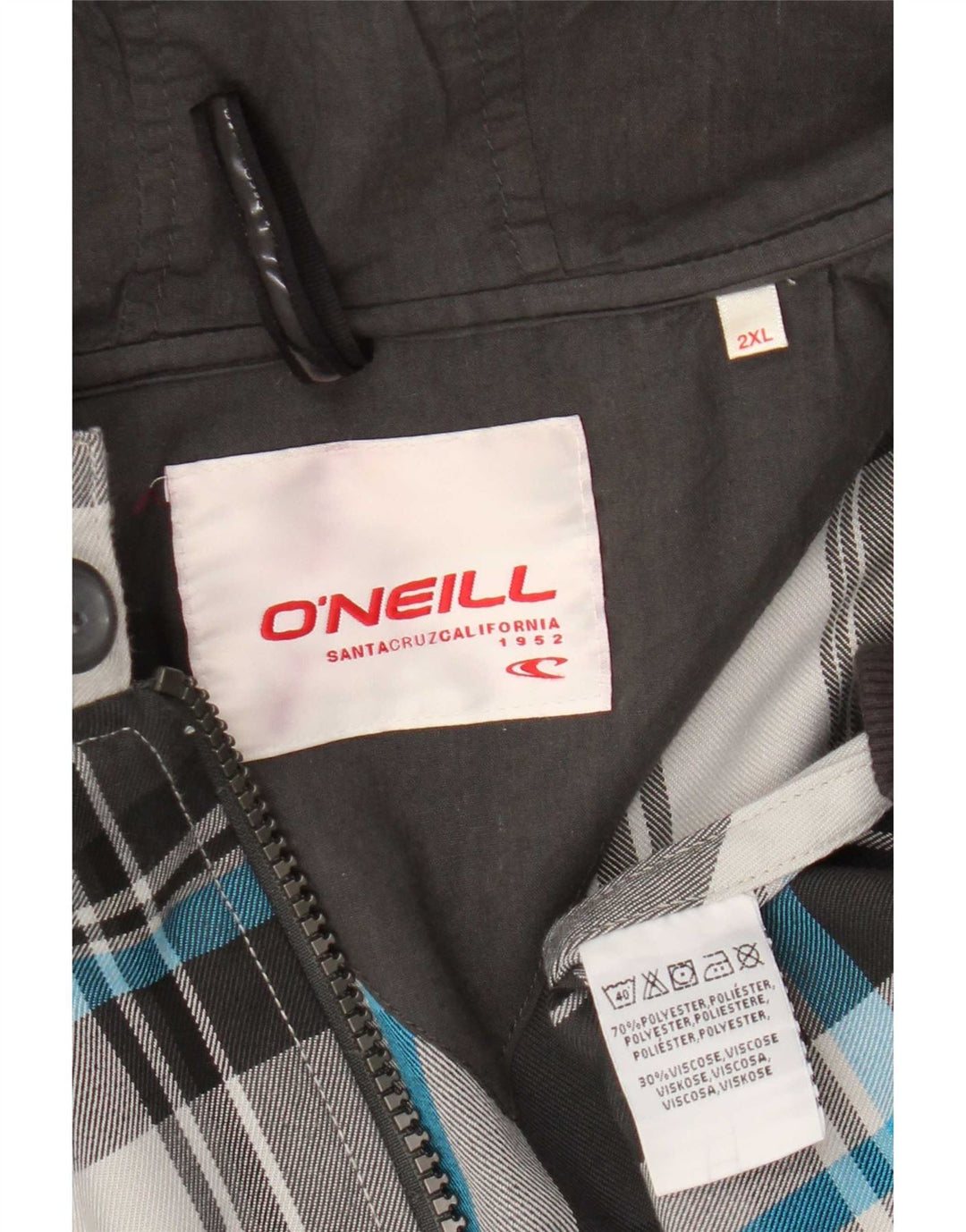 Jaqueta bomber masculina com capuz O'Neill UK 44 2XL poliéster xadrez cinza