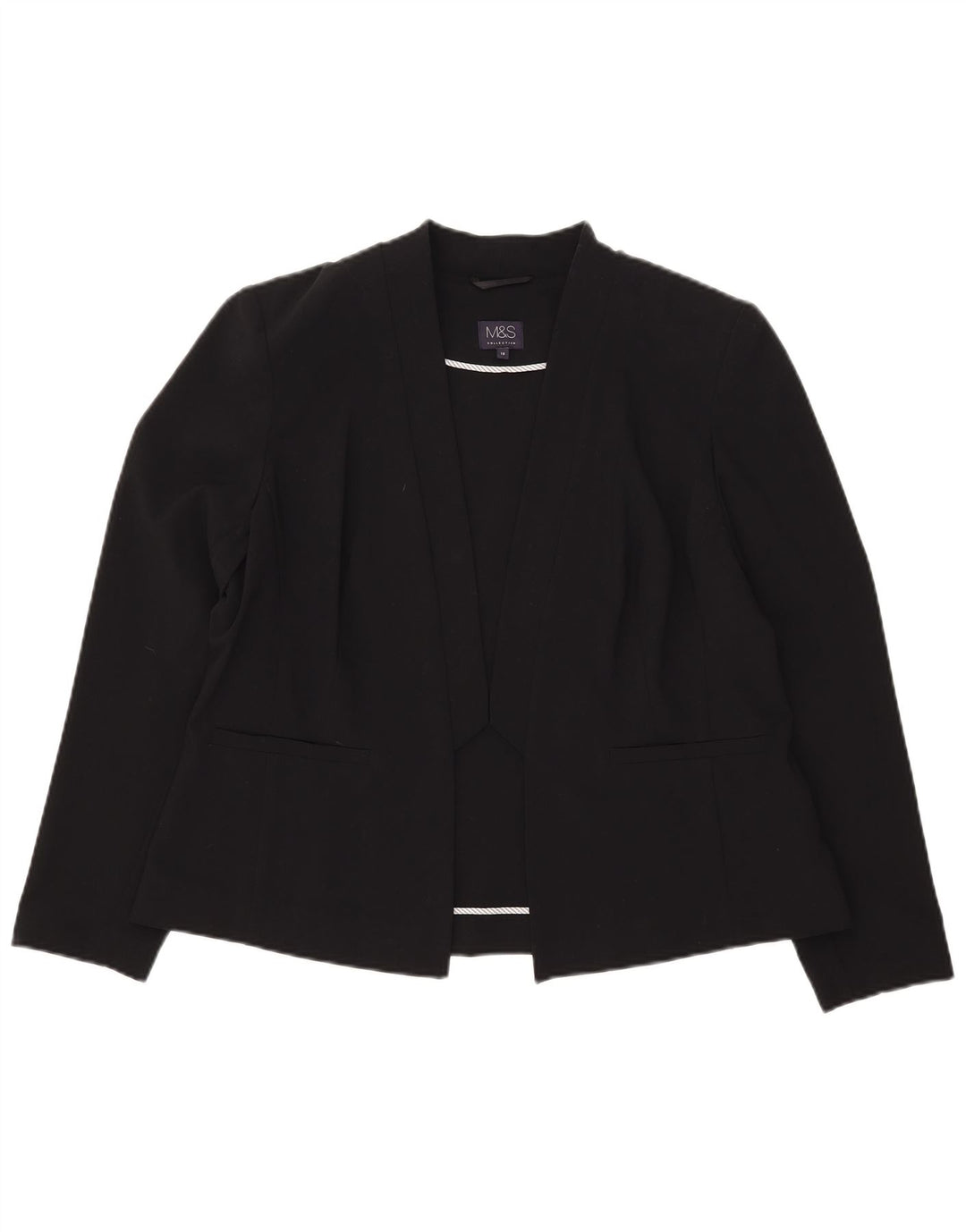 Jaqueta blazer aberta feminina Marks & Spencer Reino Unido 18 XL preto poliéster