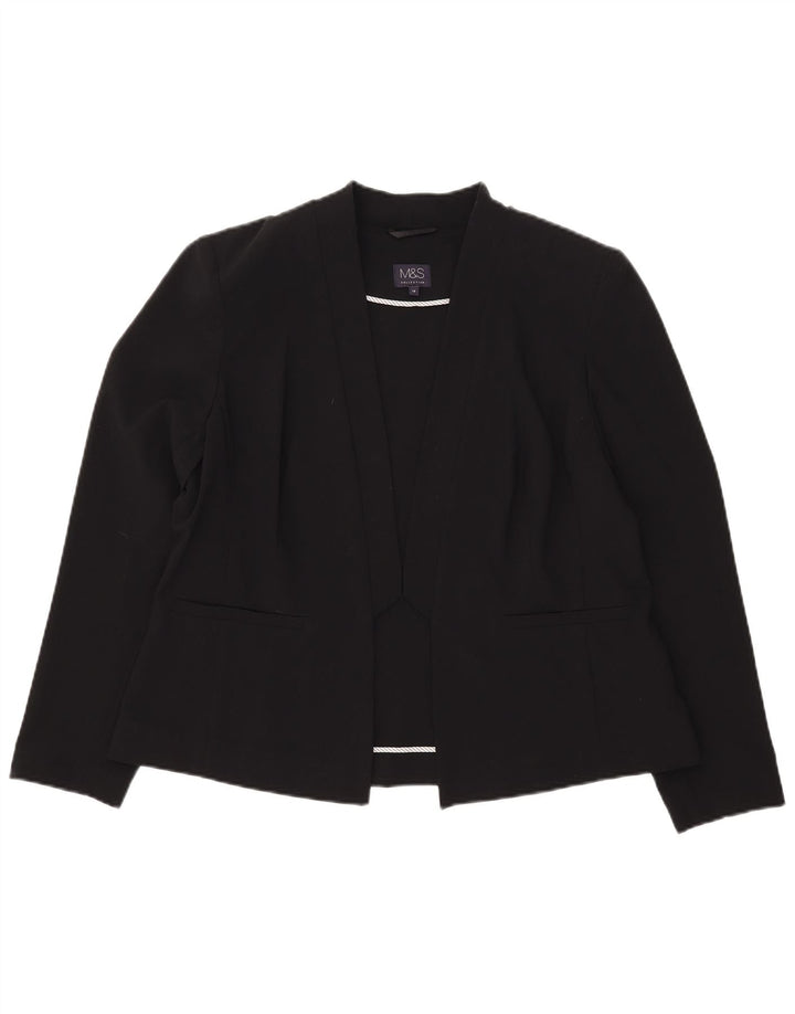 Jaqueta blazer aberta feminina Marks & Spencer Reino Unido 18 XL preto poliéster