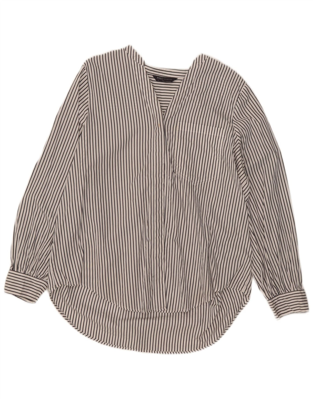Pulôver feminino Marks & Spencer UK 16 grande algodão listrado branco