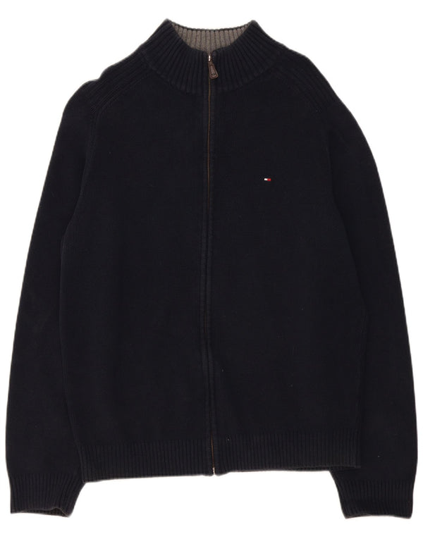 Suéter cardigã feminino com zíper completo Tommy Hilfiger Reino Unido 18 XL algodão azul marinho