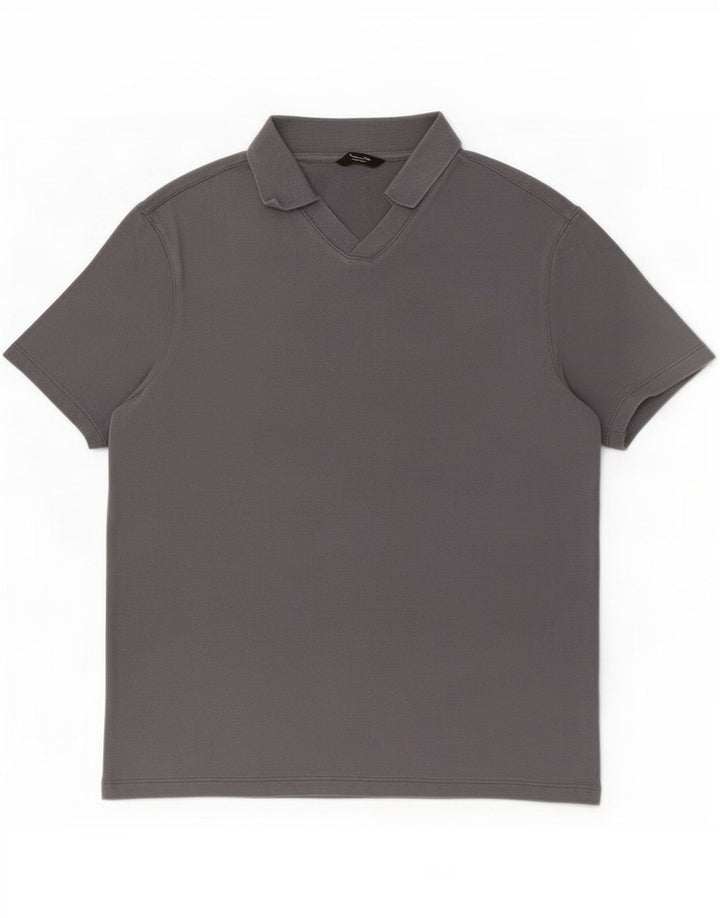 Camisa polo feminina Massimo Dutti UK 14 algodão cinza médio