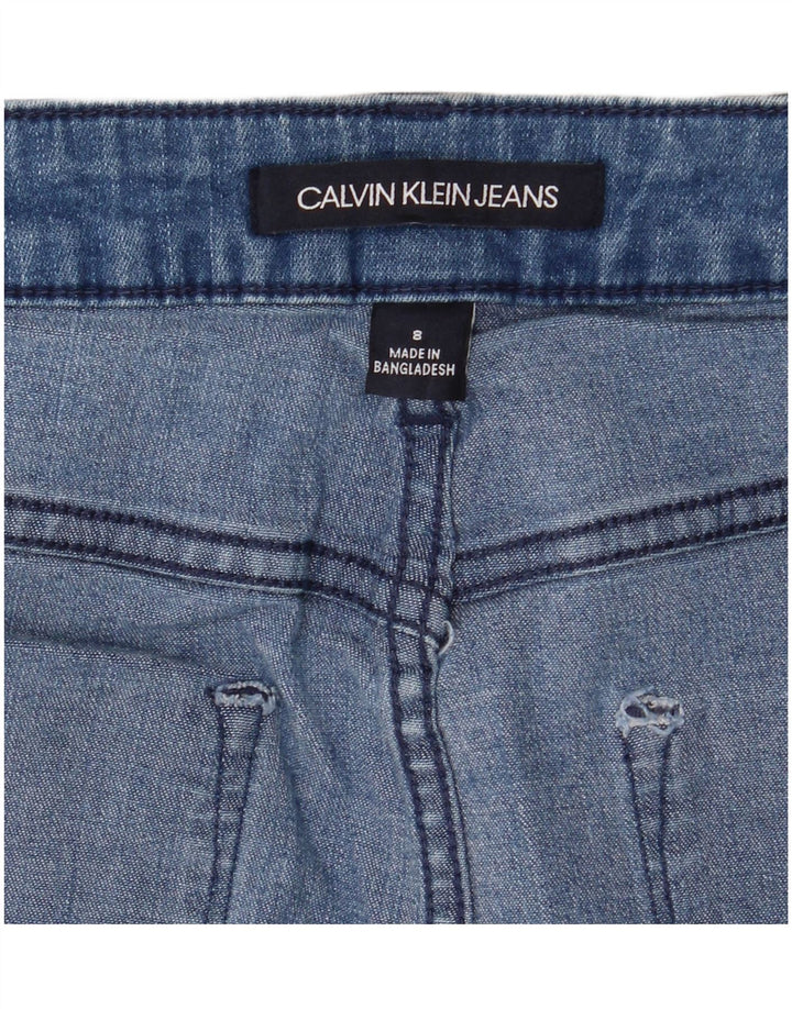 Saia jeans feminina Calvin Klein EUA 8 médio W28 azul