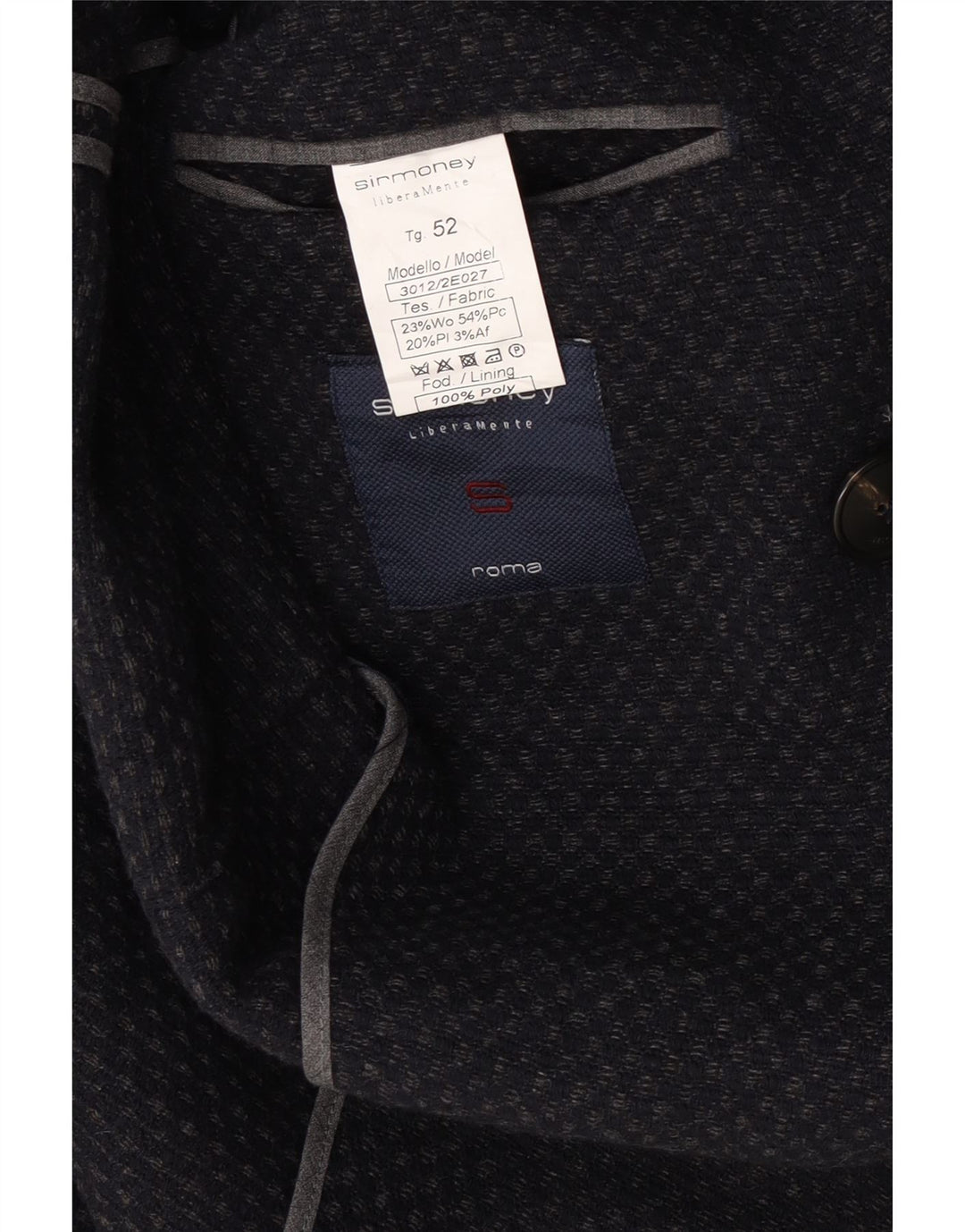 Jaqueta blazer masculina Sirmoney com peito duplo IT 52 XL azul marinho lã manchada