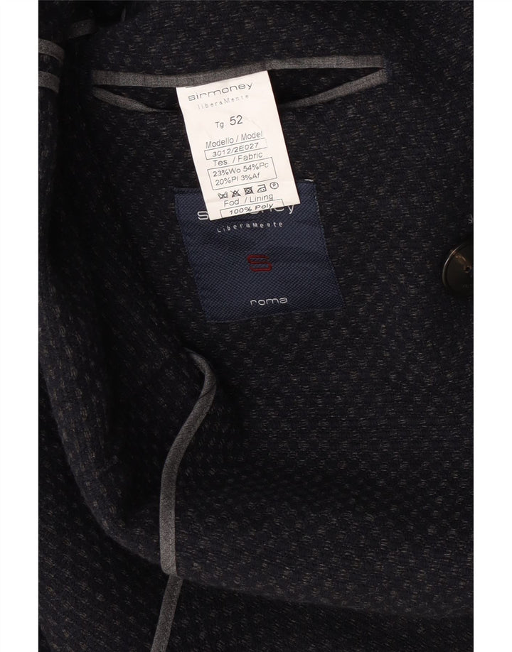 Jaqueta blazer masculina Sirmoney com peito duplo IT 52 XL azul marinho lã manchada