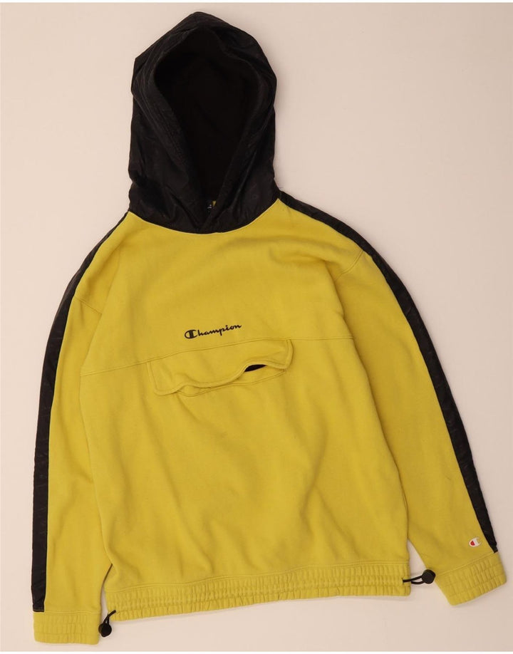 CHAMPION Mens Hoodie Jumper Medium Yellow Colourblock Cotton Vintage Champion and Second-Hand Champion from Messina Hembry 