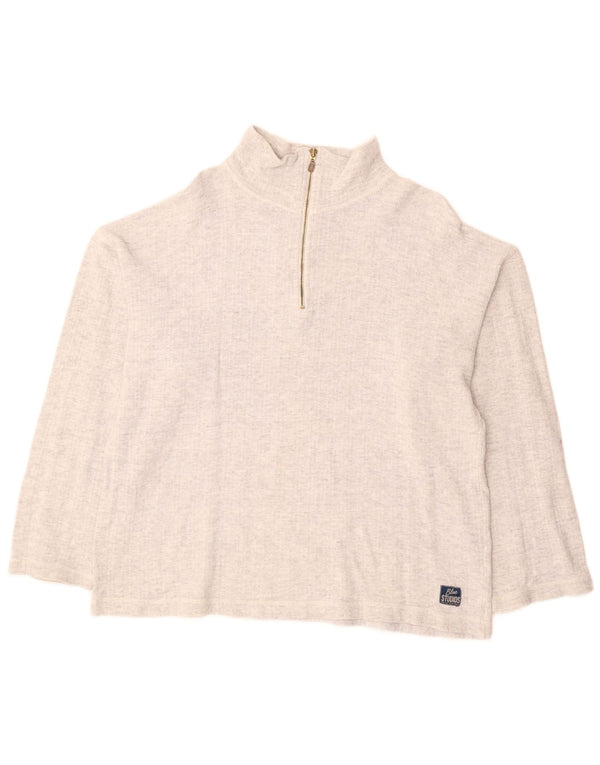 Suéter feminino VINTAGE com zíper e gola UK 18 XL cinza