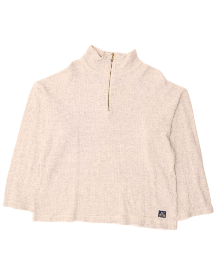 Suéter feminino VINTAGE com zíper e gola UK 18 XL cinza