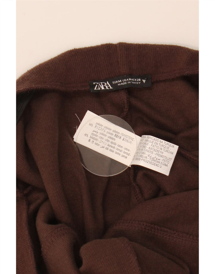 Zara Womens Knit Tracksuit Calças UK 14 Médio Marrom Poliéster
