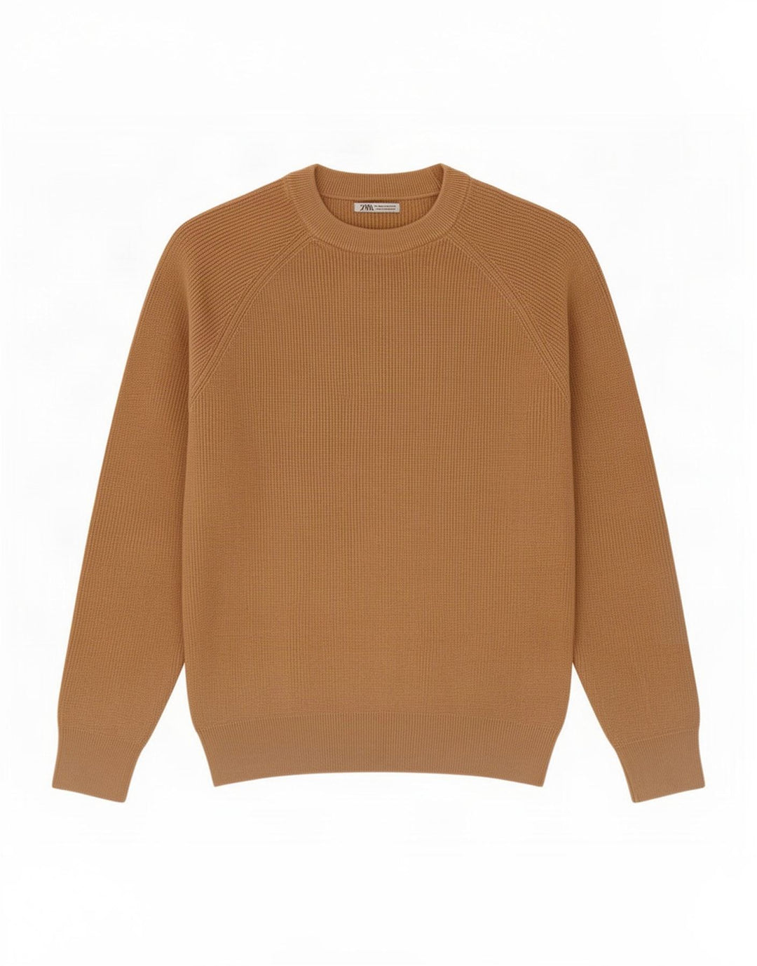 Zara Suéter masculino com gola redonda e algodão bege médio