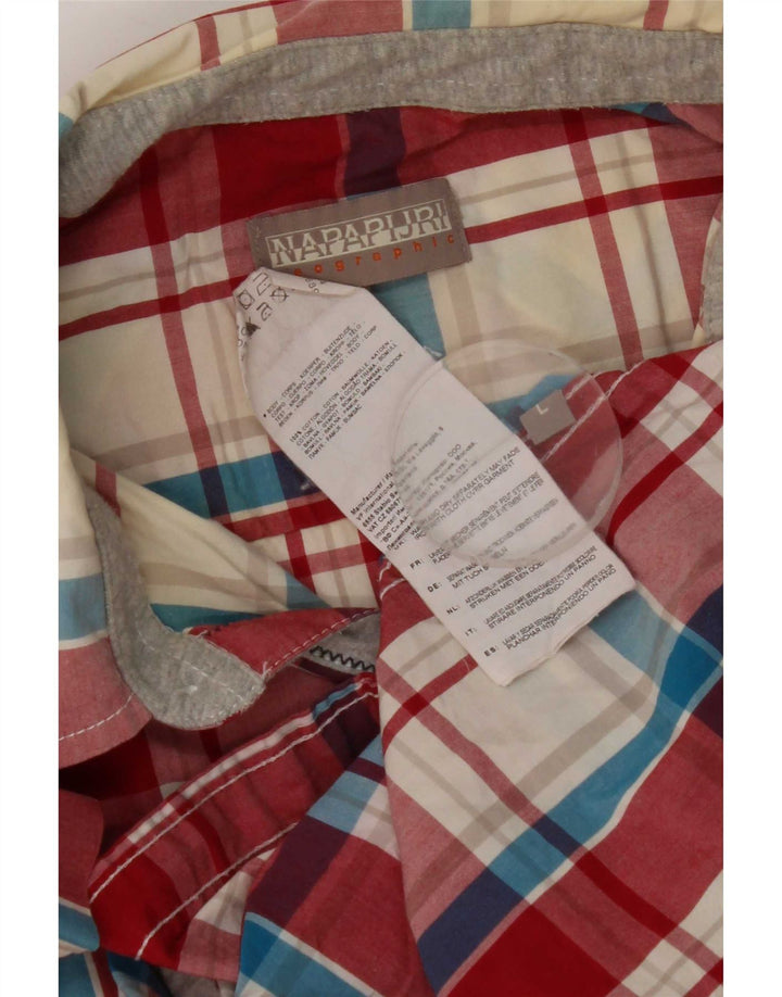 Camisa masculina de manga curta Napapijri grande algodão xadrez vermelho
