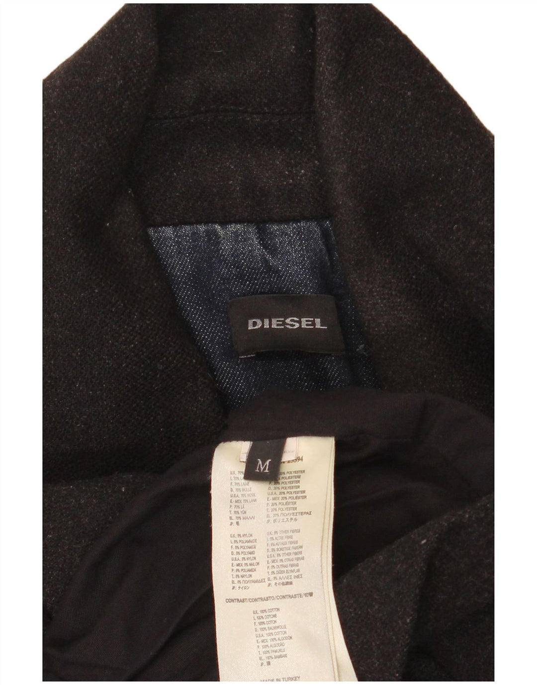 Diesel Mens Pea Coat UK 38 Médio Lã Preta