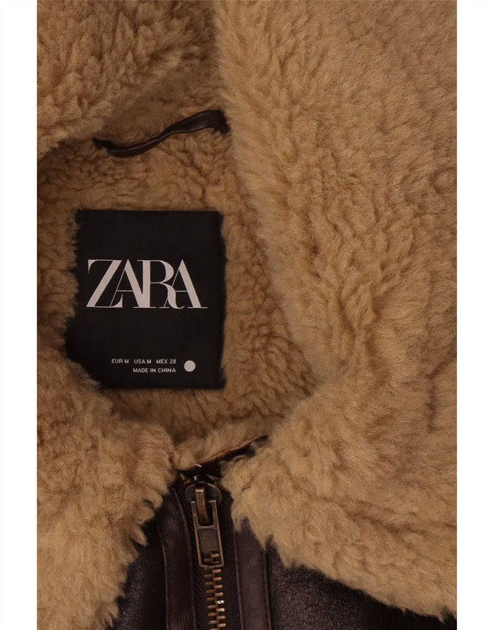 Zara Womens Oversized Shearling Jacket UK 14 Medium Brown