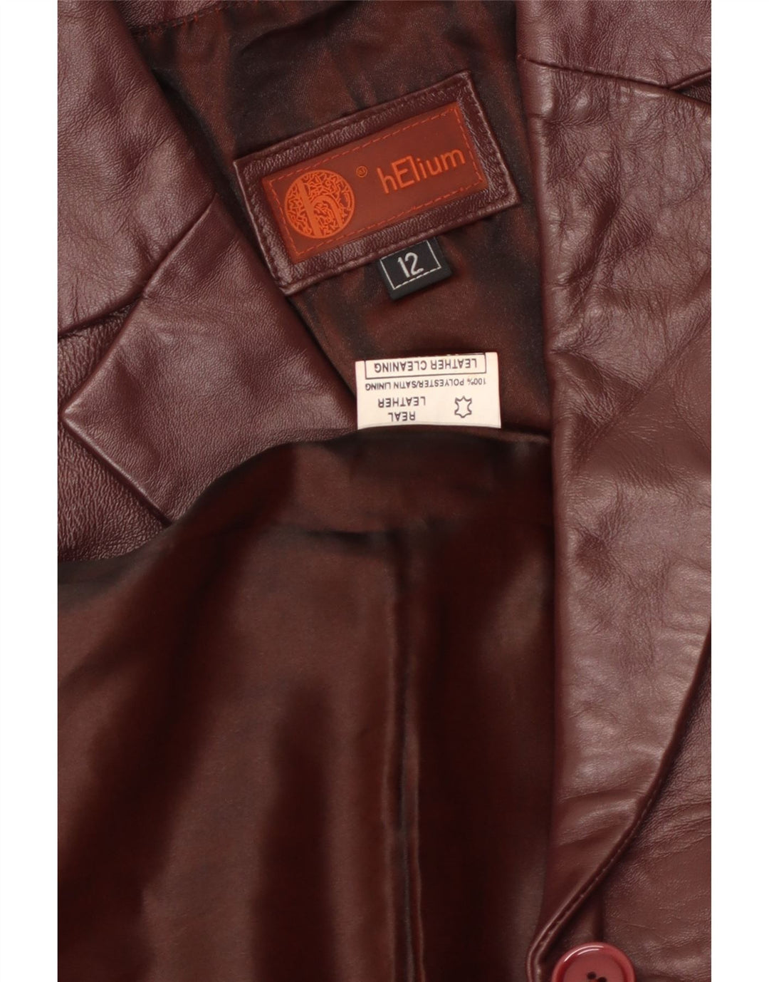 Jaqueta blazer feminina de couro com 3 botões Helium Reino Unido 12 couro marrom médio