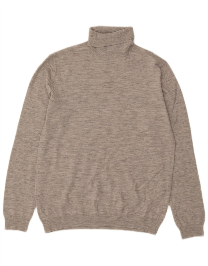 Suéter masculino Reiss com gola redonda e lã manchada cinza grande