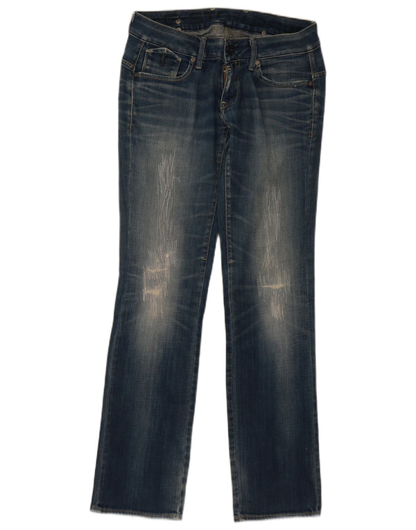 Calça jeans reta feminina G-Star desgastada W28 L32 algodão azul