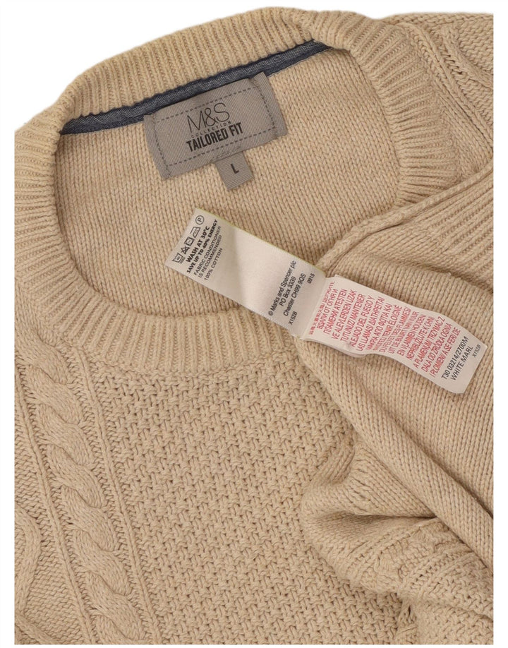 Suéter masculino Marks & Spencer com ajuste personalizado e gola redonda, grande bege