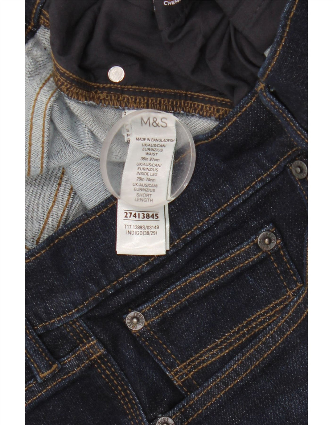Marks & Spencer Mens Slim Jeans W38 L29 Azul Marinho Algodão
