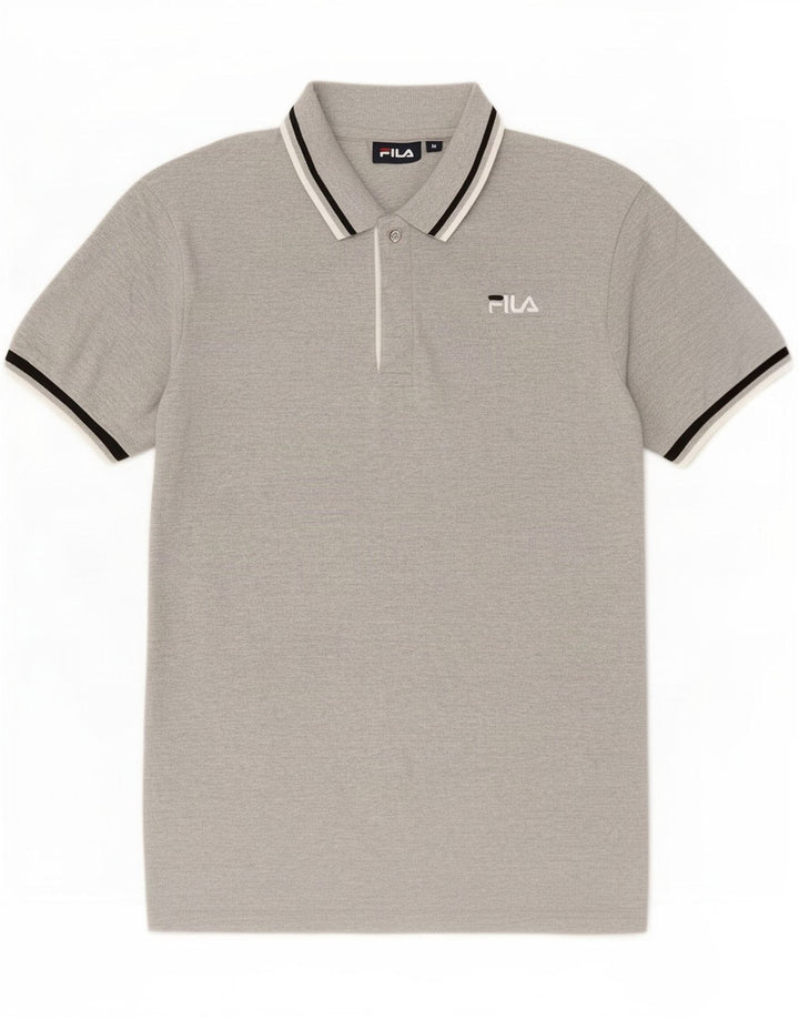 Camisa polo masculina Fila de algodão listrado cinza médio
