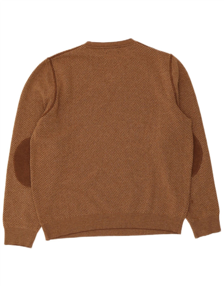 Suéter masculino Massimo Dutti com decote em V grande lã espinha de peixe marrom