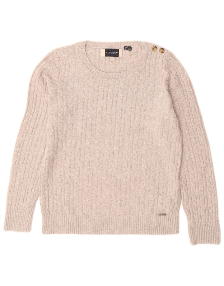 Suéter feminino SUPERDRY com gola canoa Reino Unido 14 grande cinza acrílico