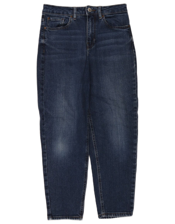 Calça jeans feminina Marks & Spencer Mom cintura alta cônica Reino Unido 8 pequena W28 L26 azul