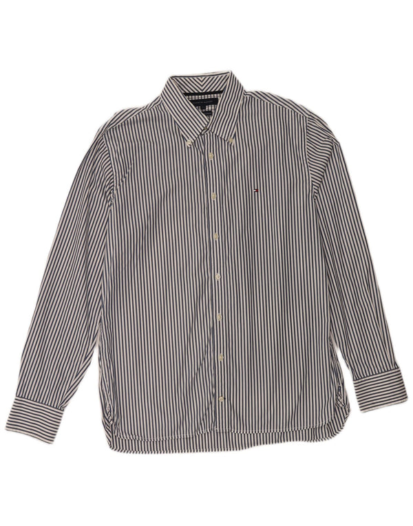 Camisa masculina Tommy Hilfiger grande algodão listrado azul marinho