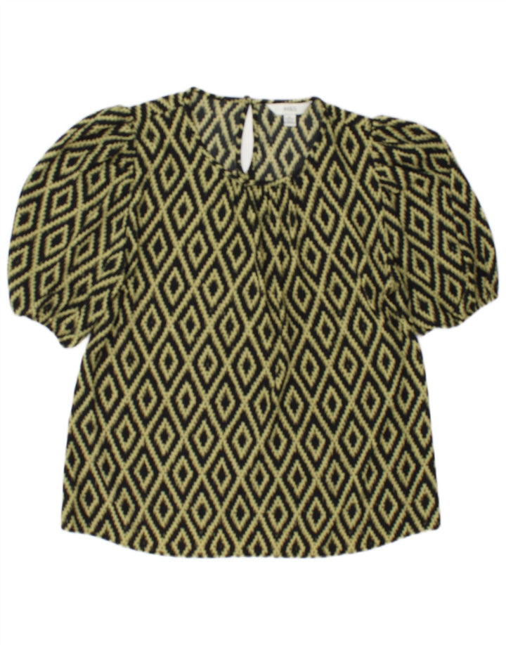 Blusa feminina Marks & Spencer UK 10 pequena preta Argyle/Diamante