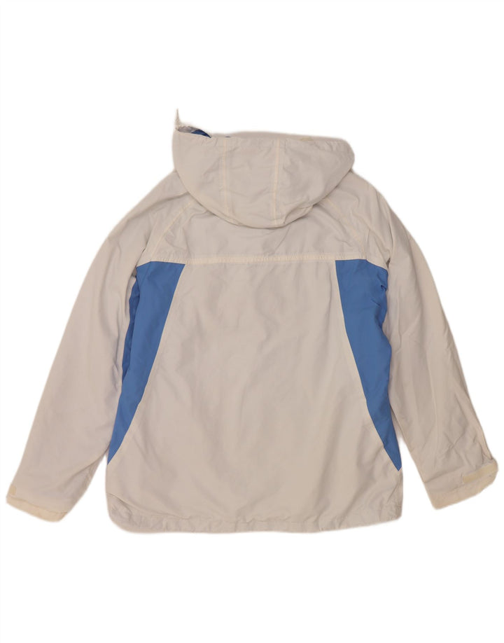 Jaqueta de chuva feminina com capuz Weird Fish UK 14 grande bloco colorido branco de nylon
