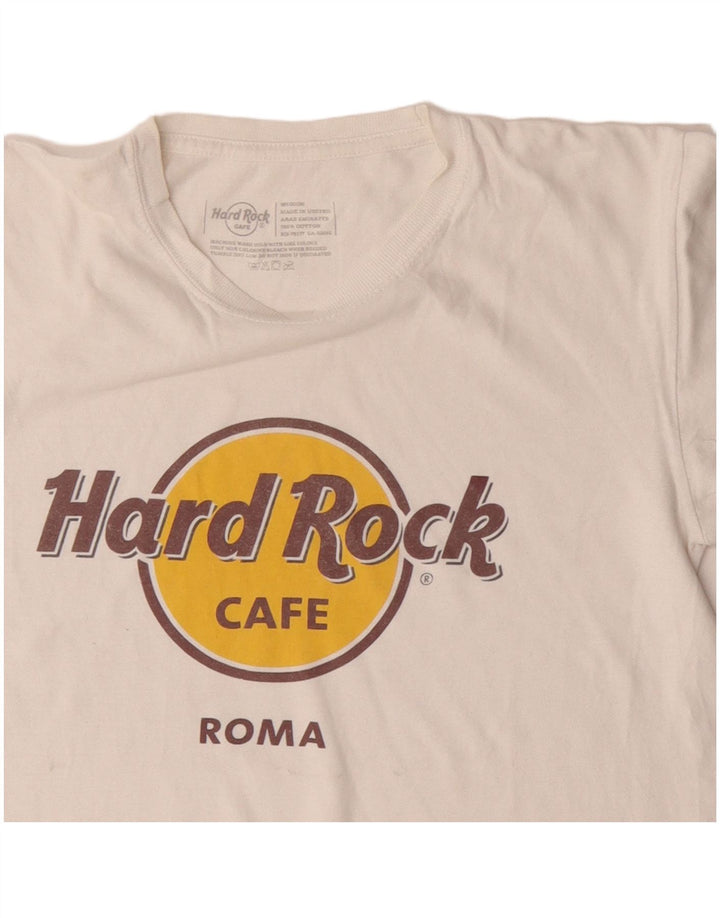 Camiseta masculina com estampa Hard Rock Cafe Roma, algodão branco médio