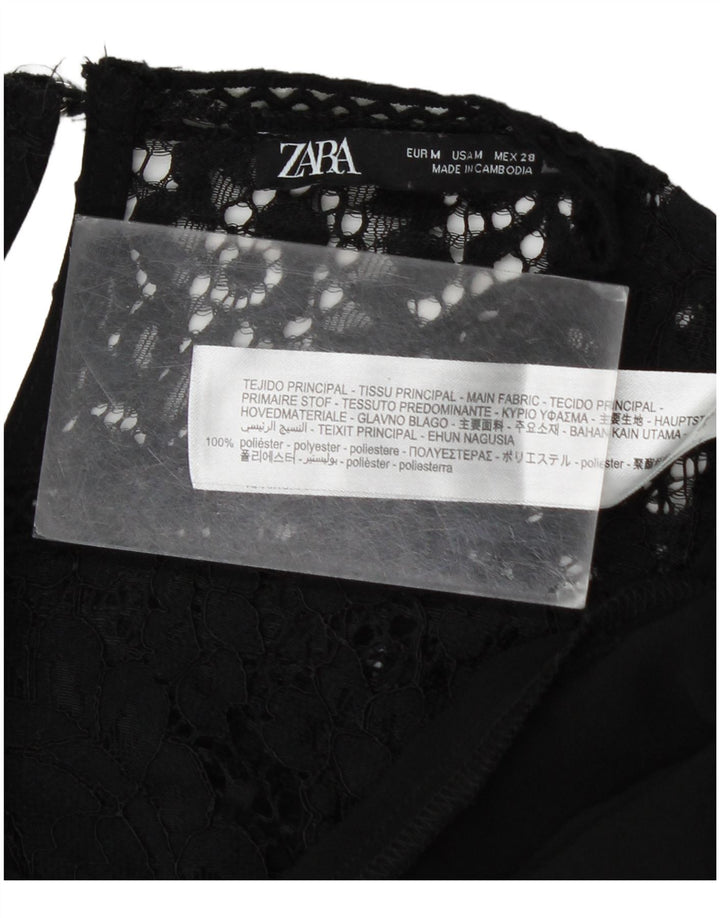 Vestido básico feminino de manga comprida Zara UK 14 poliéster floral preto médio