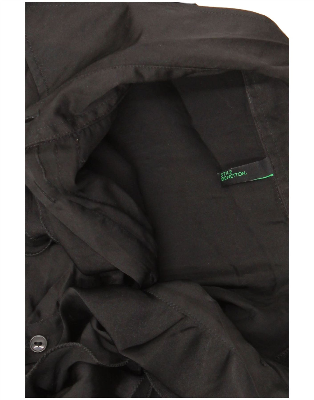 Camisa feminina Benetton com babados na frente Reino Unido 14 médio preto